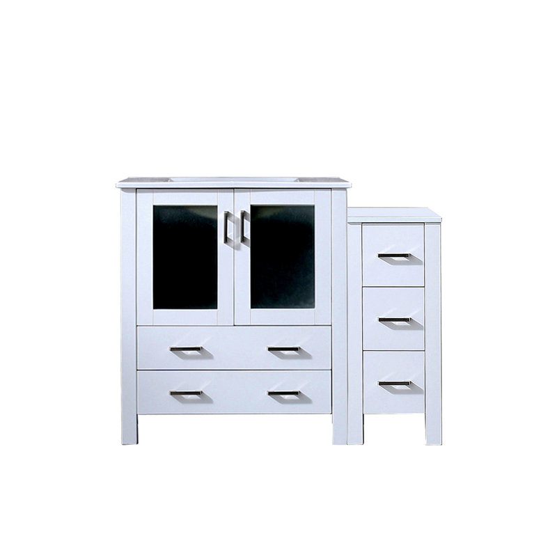 Meuble-lavabo simple 42 po X P 18,25 po D, avec armoire latérale et plateau en céramique, Blanc