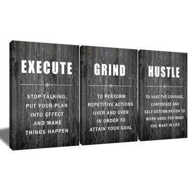 Motivation, art mural «Execute Grind Hustle», affiche inspirante, 3 pièces, impressions sur toile, œuvre d'art pour le salon, décoration intérieure moderne, peinture, images tendues et encadrées