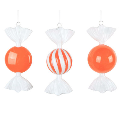 7" High-Gloss Candy Ornament Assortment. Includes an assortment of 3 ornaments per bag.