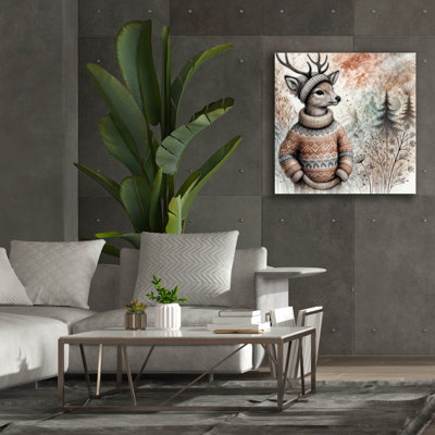 'Deer In Cozy Sweater' by Rey Klimt Canvas Wall Art
