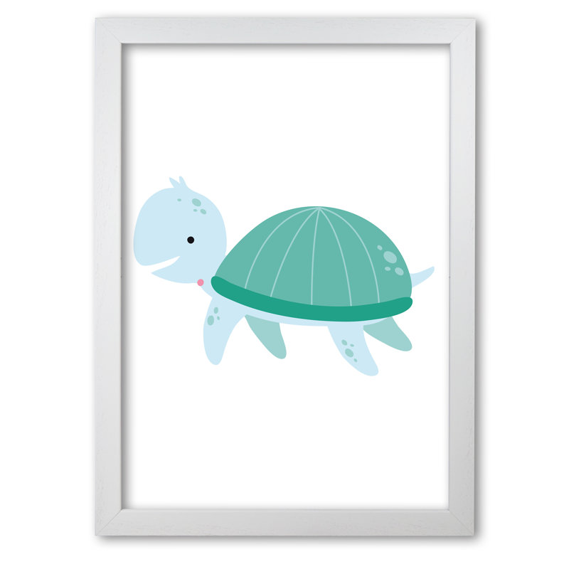 Children's Animals, Turtle Fine - Print, White Grain Frame, 30 cm H x 21 cm W x 5 cm D