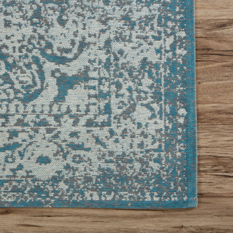 Tapis gris/turquoise vieilli Axelrod, Tapis de couloir 2 pi 8 po x 7 pi