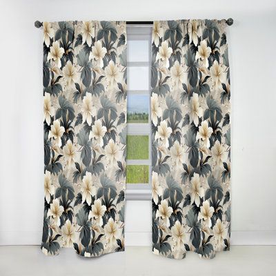 Monochrome Serenity Tropical Pattern II - Tropical Velvet Curtain - Room Darkening - 1 panel