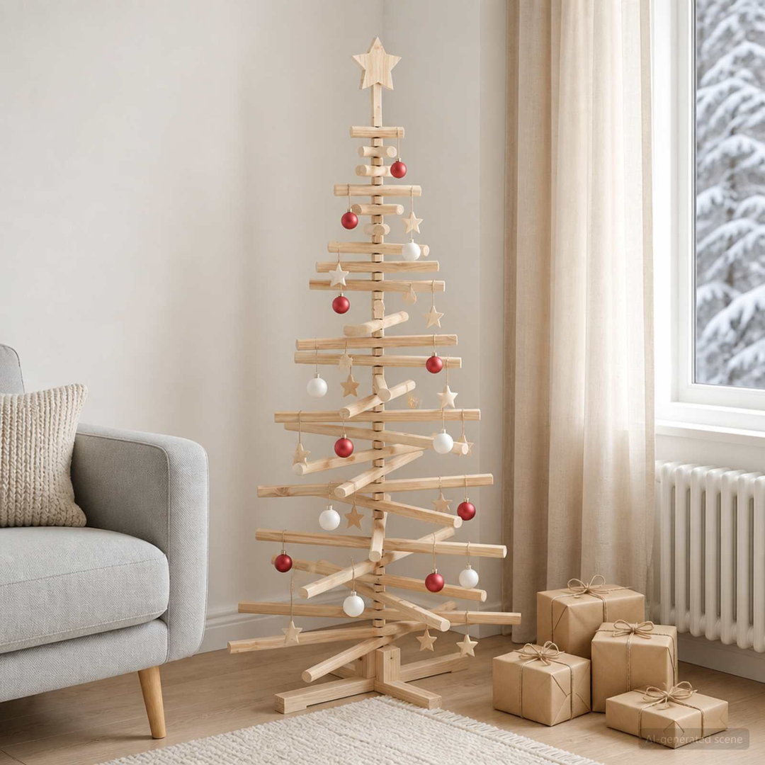 VIDAXL KOTKA Wooden Christmas Tree 150 cm Solid Pine Wood Natural Brown Decoration - Image 4