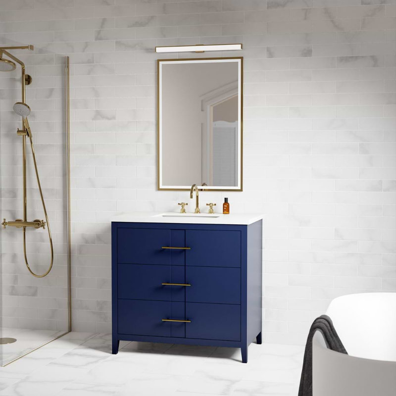 Iconic 36" Freestanding Standard Single Bathroom Vanity with Top, Navy, Gold