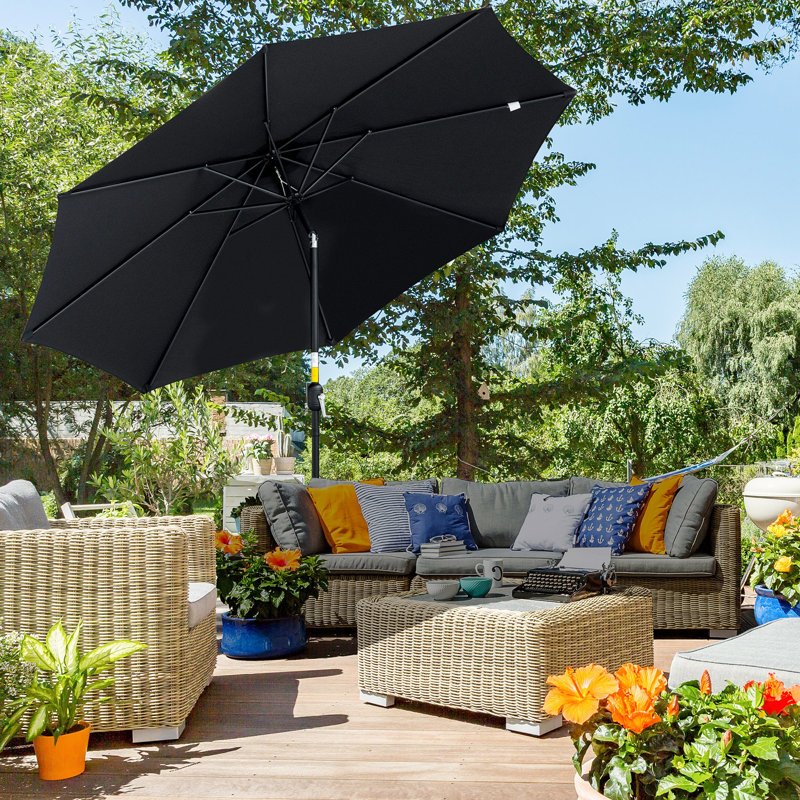 Anjeanette 3 m Garden Parasol Umbrellas with Tilt & Crank Handle, Black