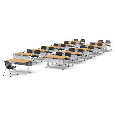 21 Person Training Meeting Seminar Tables with Modesty Panels and 21 Chairs Complete Set by TeamWORK Tables