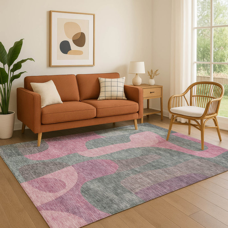 Tapis abstrait lavable à la machine de qualité supérieure Mayfield AMF1867, Rectangle 5 pi x 7 pi 6 po