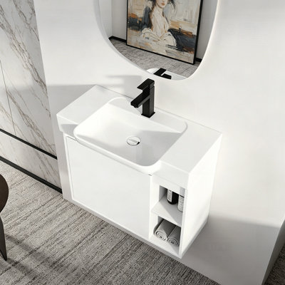 28 Inch Wall-Mounted Bathroom Vanity with Ceramic Sink and Soft-Close Door, Eco-Friendly and Space-Saving