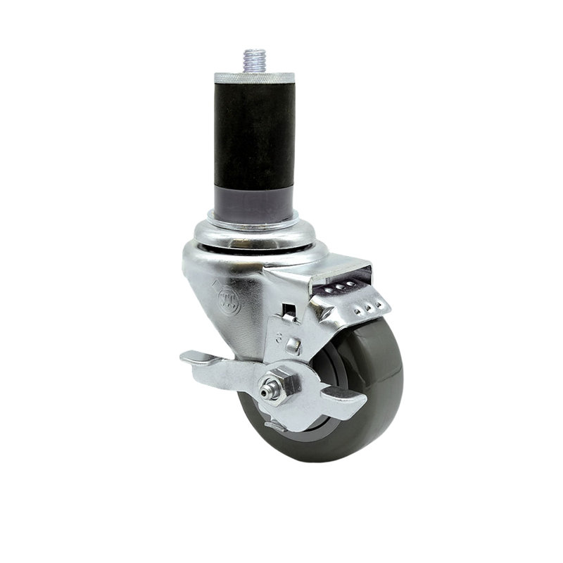 Polyurethane Expanding Caster with Brake, Gray