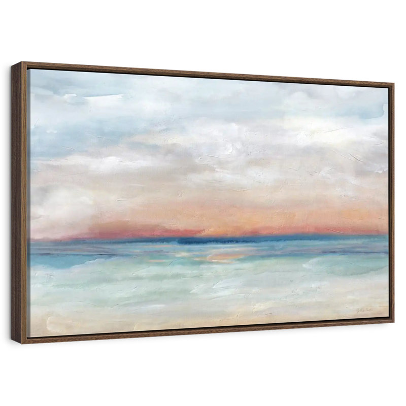 Scène sereine, paysage lumineux, 25 po x 17 po, Cadre flottant en noyer