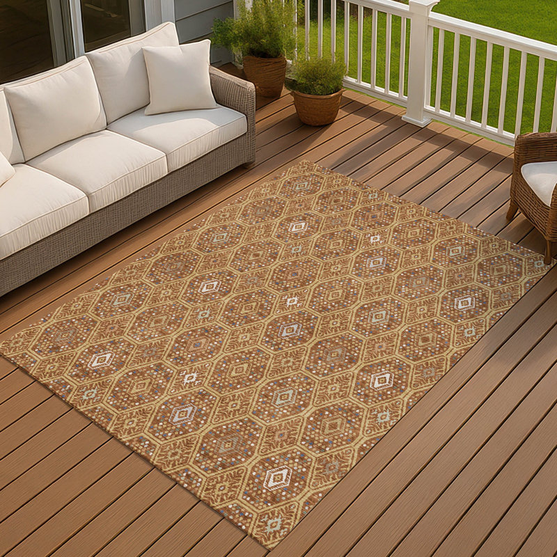 Machine Washable Indoor/Outdoor Chantille ACN2471 Global Rug, Gold, 9' x 12'