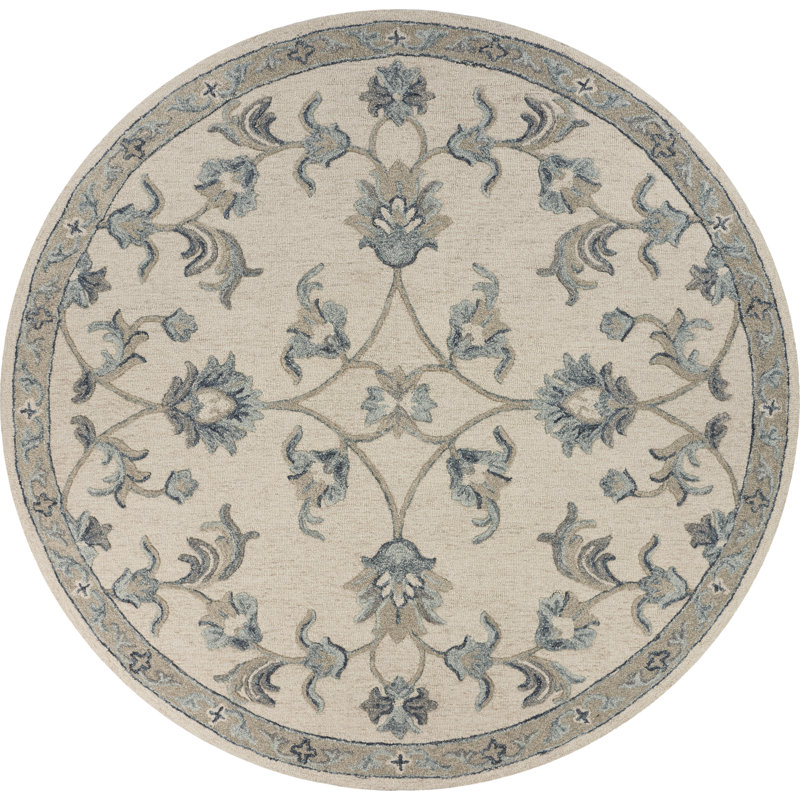 Tapis d'intérieur en laine naturel fabriqué à la main Munz, Rond 7 pi 3 po