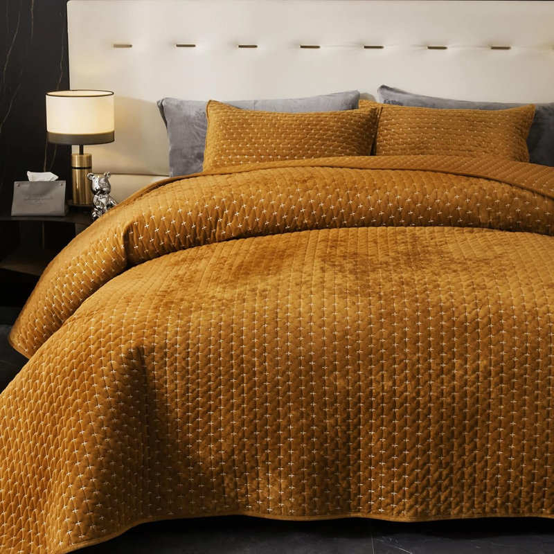 Ensemble de courtepointe en velours avec 2 taies décoratives, Courtepointe très grand et 2 très grandes taies 
