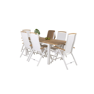 Navya 6 - Person Teak Patio Dining Set with Extendable Rectangular Table