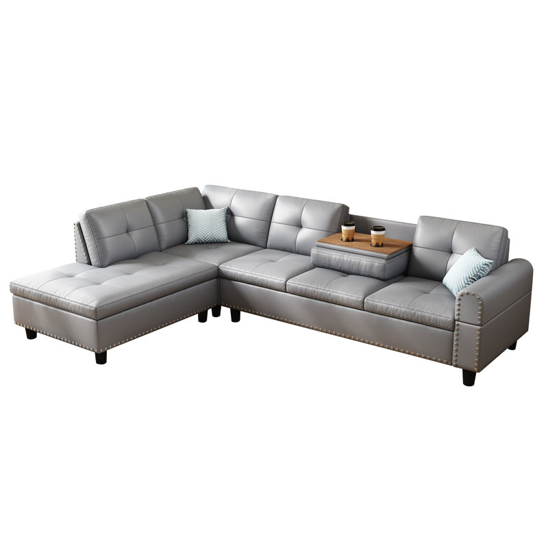 Canapé modulaire surdimensionné en cuir 97,5 ", canapé en L avec, Gris