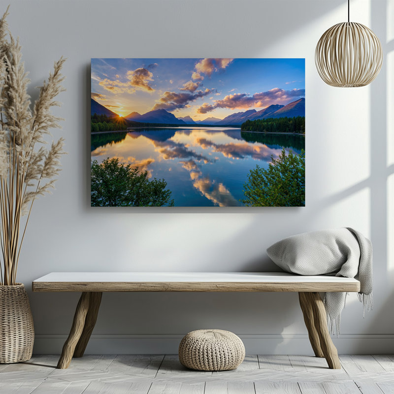 Toile, "Un paysage serein au lever du soleil", art mural reflétant un lac tranquille, H 30 po x l 40 po