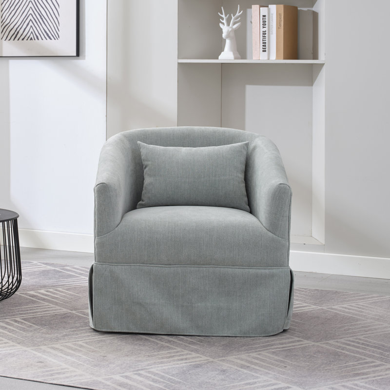 360-Degree Swivel Upholstered Armchair with Accent Pillow, Light Green Linen Blend