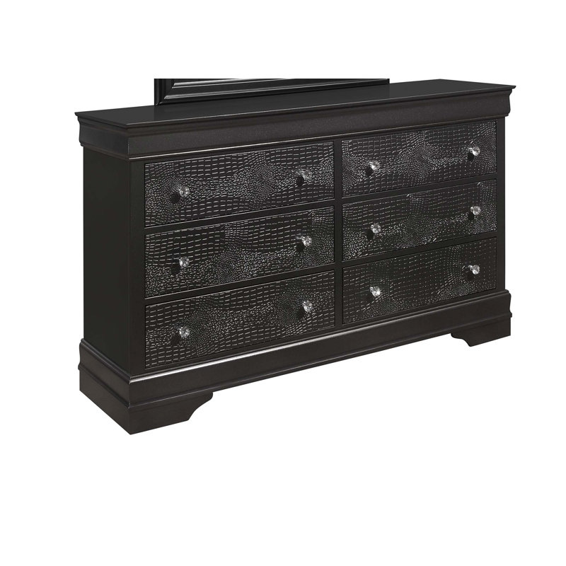 Commode horizontale en bois manufacturé avec 6 tiroirs, Gris métallisé