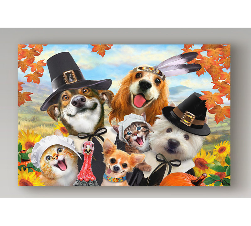 Autumn dogs-impression d’art graphique sur toile tendue, H 22 po x l 32 po x P 2 po