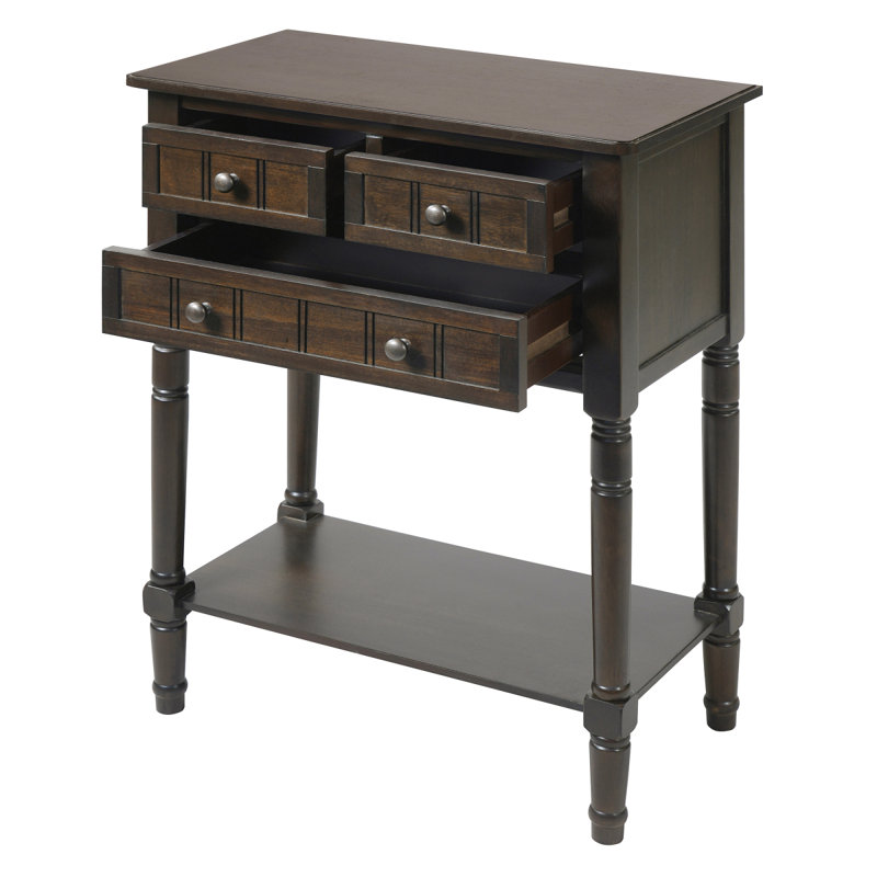 Console étroite, canapé mince avec trois tiroirs de rangement et tablette inférieure (brun)