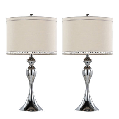 Ashland 27" Contemporary Table Lamp in Polished Chrome and Cream Linen Shade with Trim from Grandview Gallery by LumiSource - Set of 2