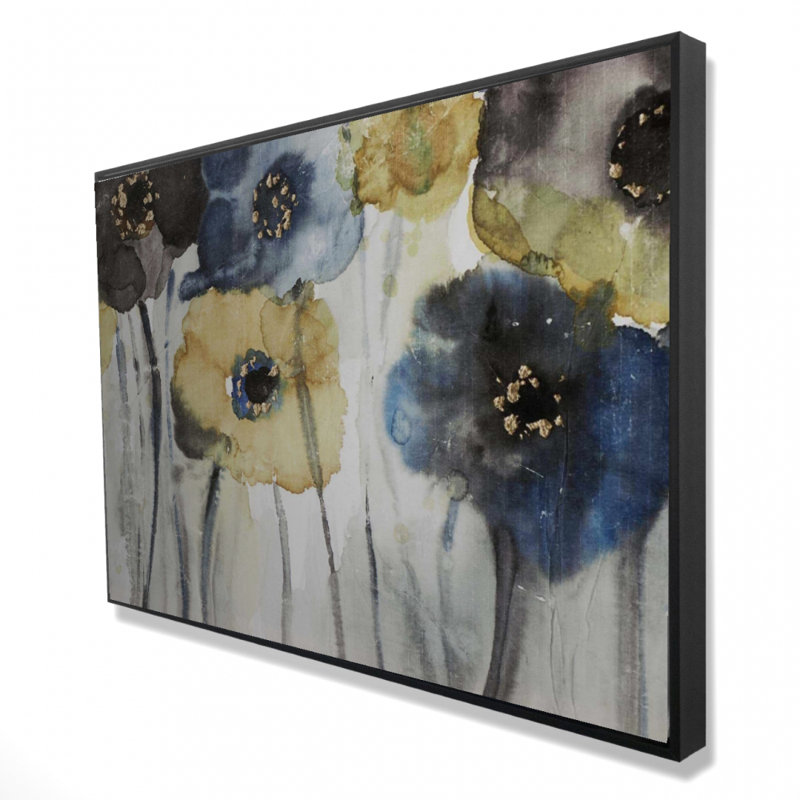 "Fleurs bleues et jaunes grises" sur toile