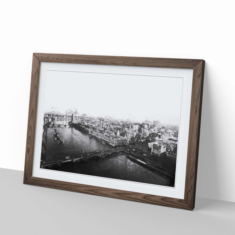 London City Skyline in Abstract - Picture Frame Graphic Art Print, 35cm H x 50cm W x 2cm D, Walnut