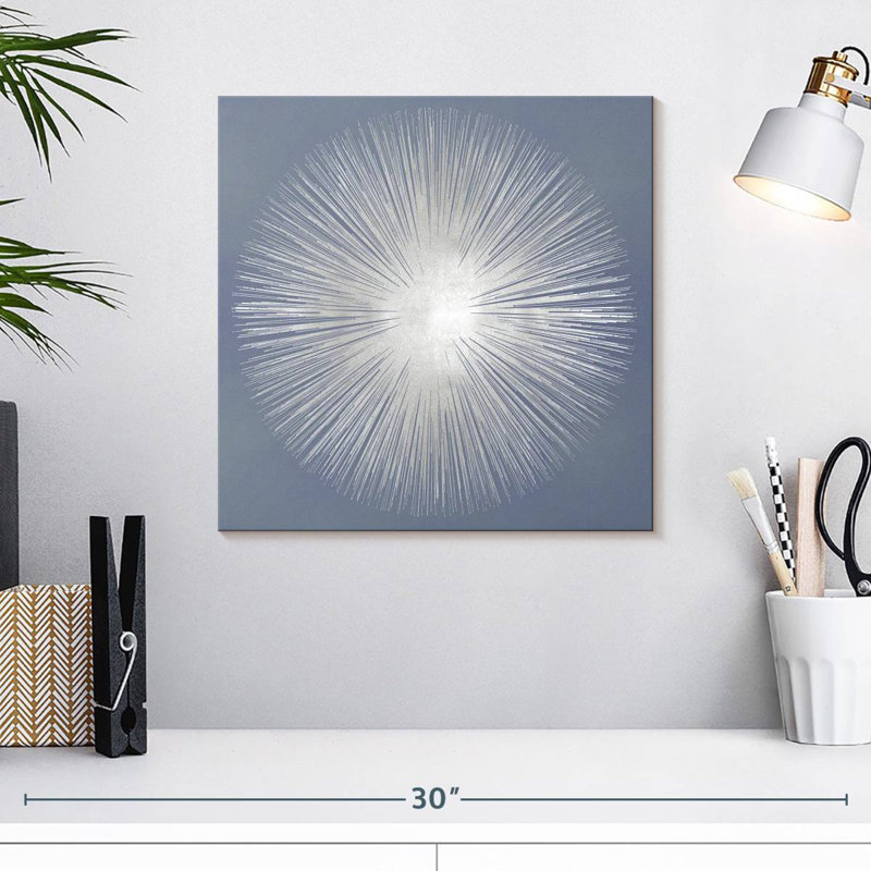Silver Sunburst On Gray I, 16" H x 16" W