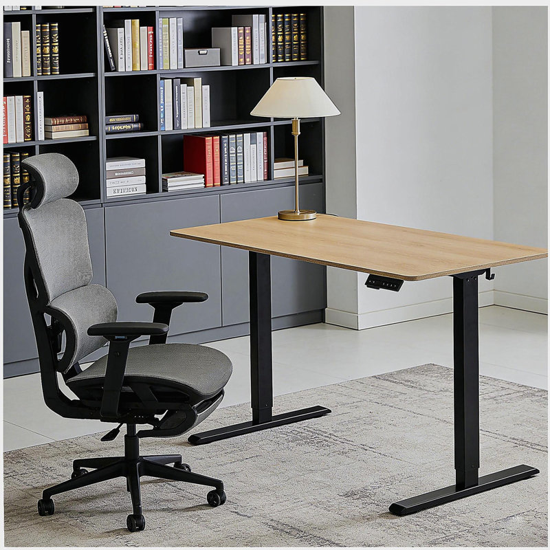 Bureau électrique debout, bureau à hauteur ajustable, bureau assis-debout 24 po x 48 po, plateau en acajou / bois naturel