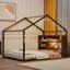 Full Size Metal Bed House Bed Frame With Shelves And Lights-1997612399-1997612398