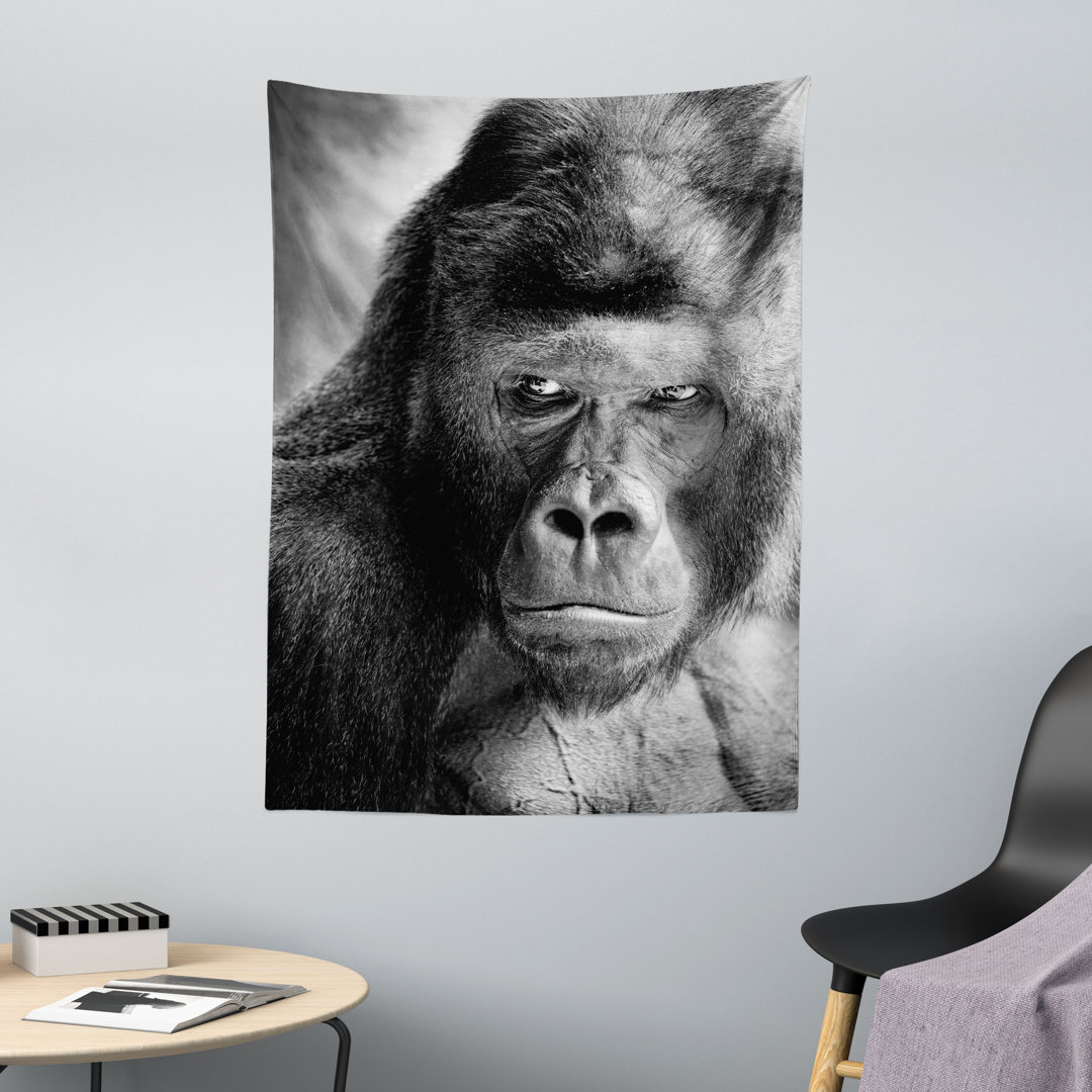 Wandteppich, Ape Portrait Fotografie, Gorilla, Charcoal Grey Grau