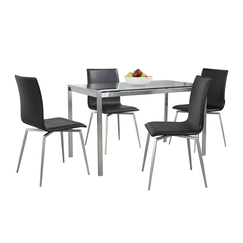 Fuji-Mason 4 - Person Glass Top Four Leg Dining Set, Black