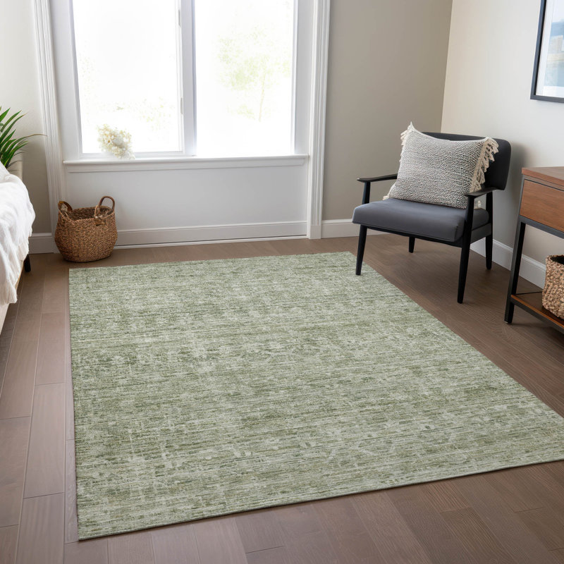 Tapis de sauge Xhevrie intérieur / extérieur lavable à la machine, Rectangle 9 pi x 12 pi