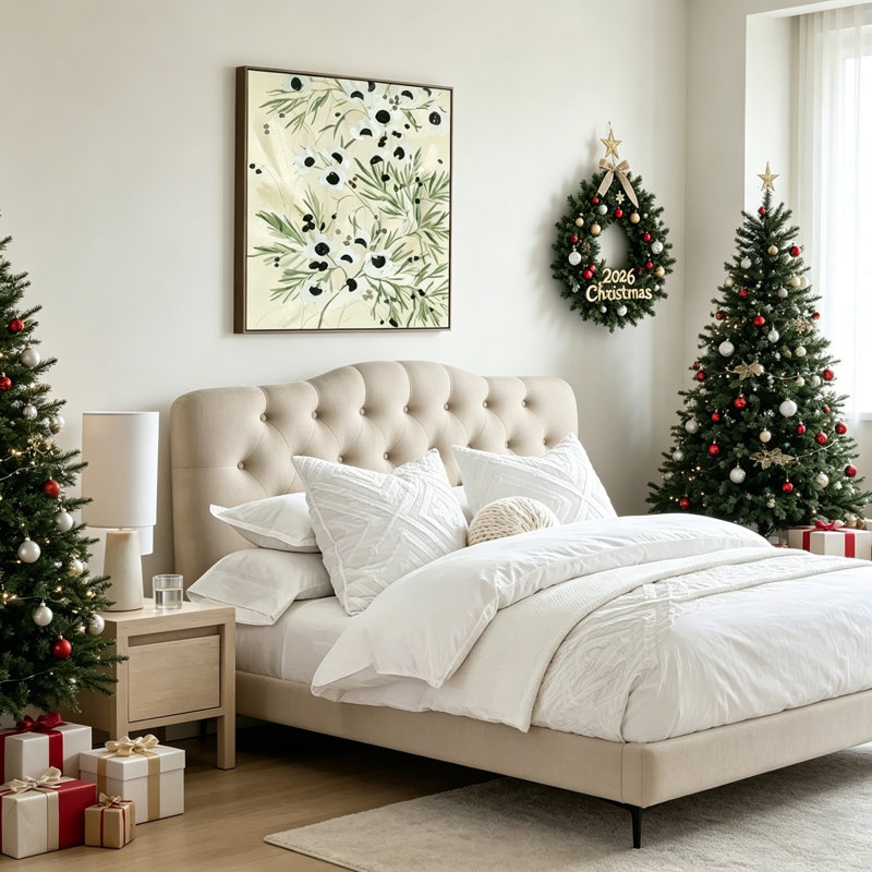 Linen Upholstered Headboard-Modern-Adjustable Height-Button Tufting, Beige, Full