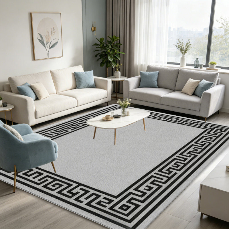 Light Grey Borderarea rugs for Living Room, Soft and Comfortable, Suitable for all seasons, easy to maintain, machine washable Indoor floor mat, Under Table Farmhouse suitable for Bedroom, Dining Room, Study, Patio, Balcony, Home Decor
