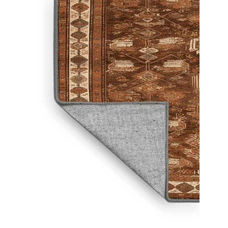 Machine Washable Turkish Brown Area Rug, Rectangulaire 3 pi x 5 pi