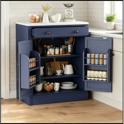 Garde-manger avec tiroir, 2 tablettes réglables et 2 tablettes de porte