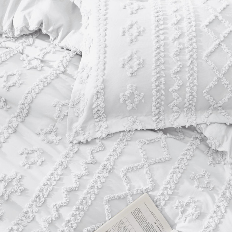 Ensemble d'édredon en microfibre toutes saisons, Édredon pour très grand lit + 2 taies décorativ, Blanc