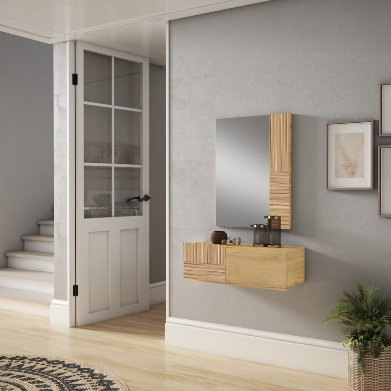 Myrone Accent Shelf, Oak/Wicker Simulation