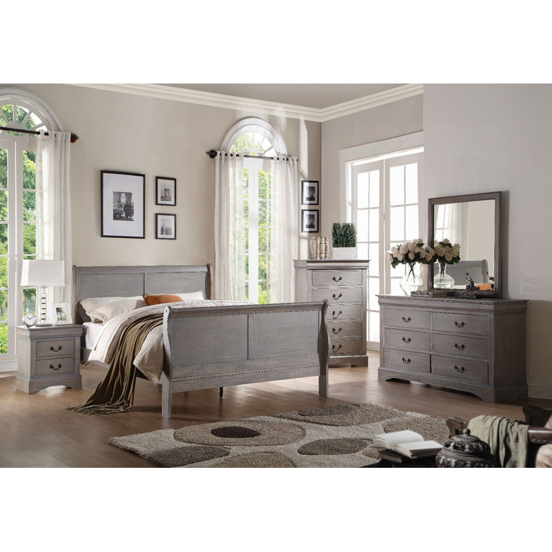 Lit simple Louis Philippe III, gris, Simple