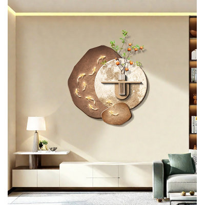 Zen Style Fish Playing On The Sandstone Wall Decoration