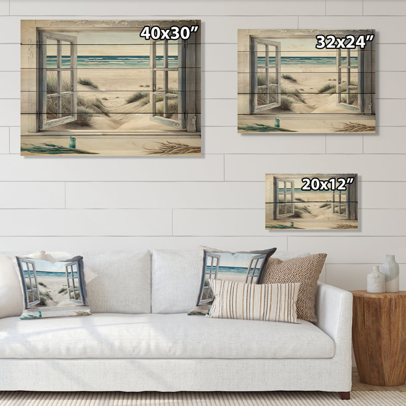 Fenêtre sur la plage III - impression sur bois sans cadre, H 12 po x l 20 po x P 1 po