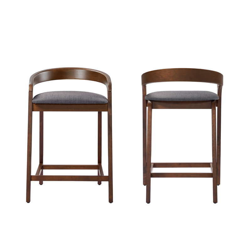 Gurnaik Wood Upholstered Counter Stool, Dark Gray, Natural Walnut