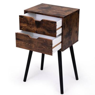 Table de bout rustique brun avec 2 tiroirs bien rangés - Pieds en bois massif pour la chambre à coucher et le salon
