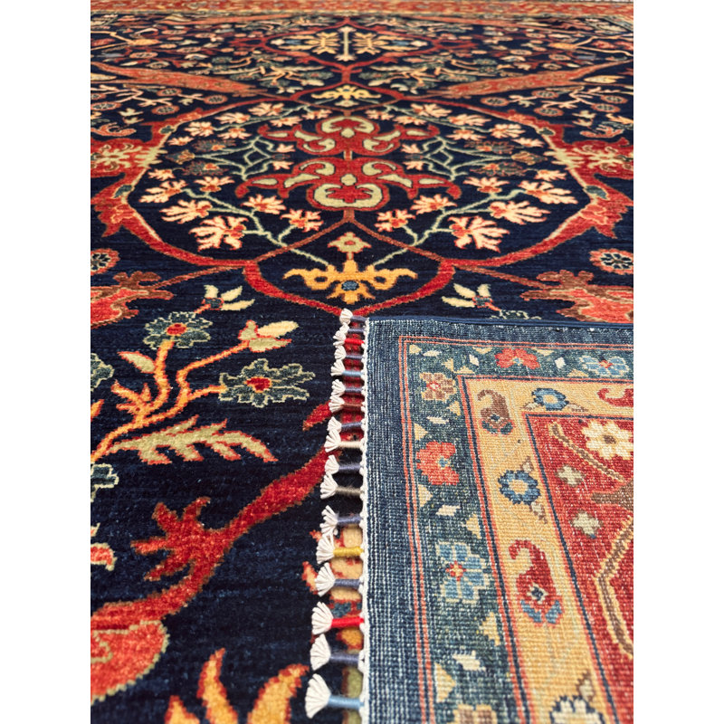 Tapis en laine et coton bleu noué à la main Original