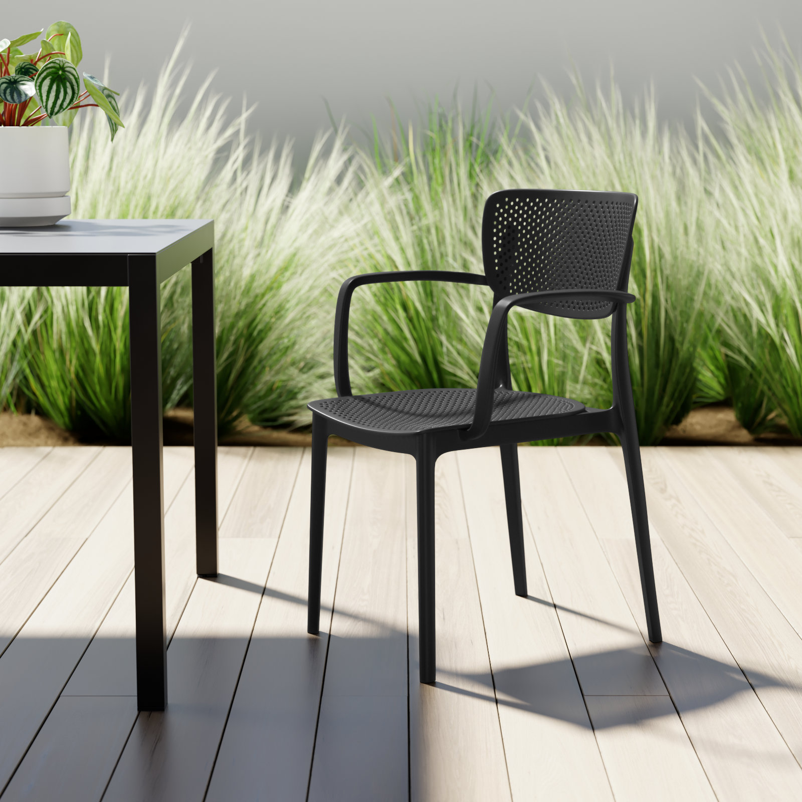 Farrah Stacking Patio Dining Armchair, Black