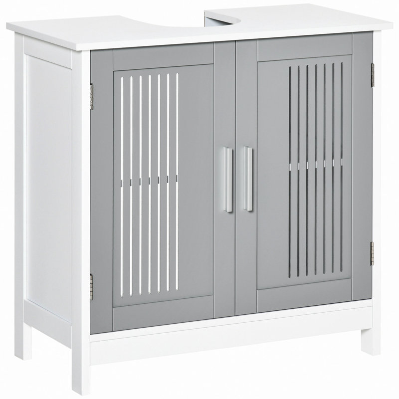 Modern Under Sink Cabinet With 2 Doors, Pedestal Under Sink Bathroom Cupboard, Bathroom Vanity Cabinet With Adjustable Shelves, Gray And White