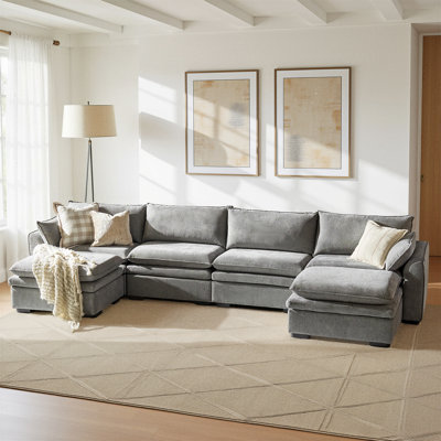 Clayman Modern 157" 6-Piece Oversized Sectional Sofa with Double-Cushion