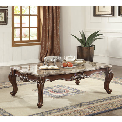 Table basse, plateau en marbre et noyer